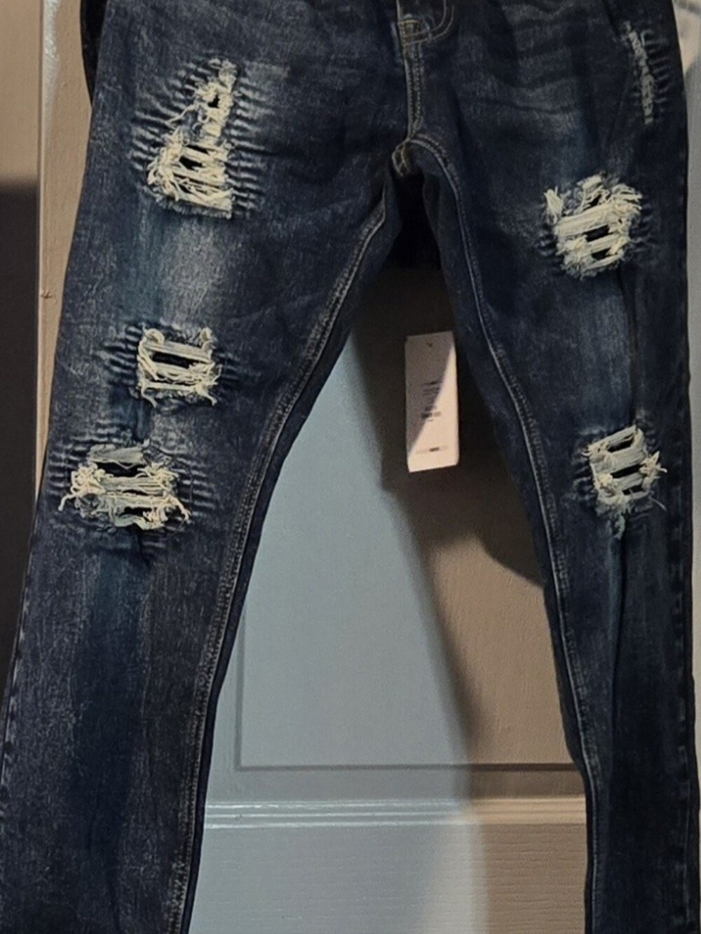 Fashion Nova Men's Ripped Skinny Dark Wash Jeans